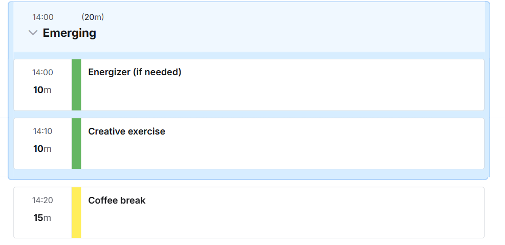 Screenshot of SessionLab's planner showing a break 